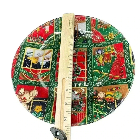 HANDMADE OLD FASHIONED CHRISTMAS COTTAGE CORE DECOUPAGE FABRIC GLASS PLATE - Picture 6 of 6